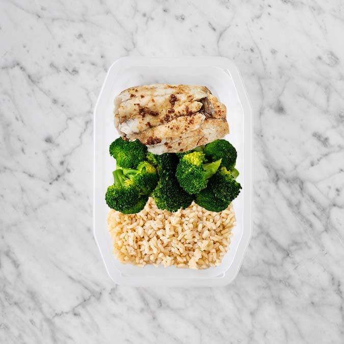 150g Honey Soy Barramundi 100g Broccoli 100g Brown Rice