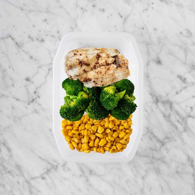 150g Honey Soy Barramundi 100g Broccoli 100g Corn