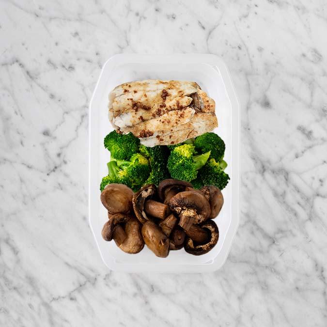 150g Honey Soy Barramundi 50g Broccoli 50g Mushrooms