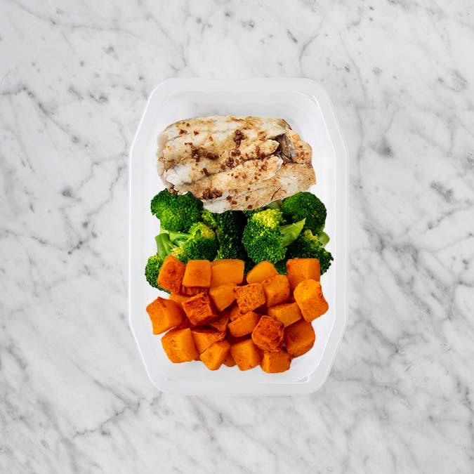 150g Honey Soy Barramundi 100g Broccoli 100g Rosemary Baked Sweet Potato
