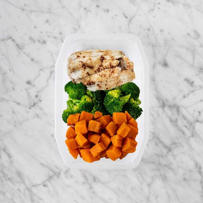 150g Honey Soy Barramundi 100g Broccoli 100g Smokey Pumpkin
