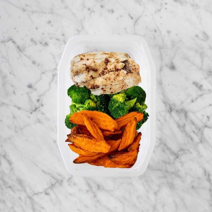 150g Honey Soy Barramundi 100g Broccoli 100g Sweet Potato Fries
