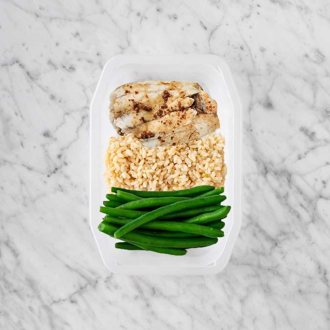 100g Honey Soy Barramundi 50g Brown Rice 50g Green Beans