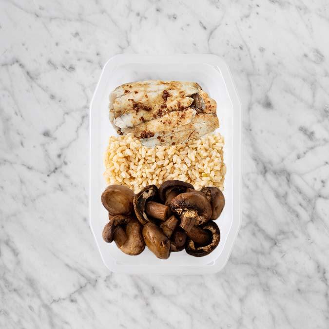 100g Honey Soy Barramundi 100g Brown Rice 100g Mushrooms