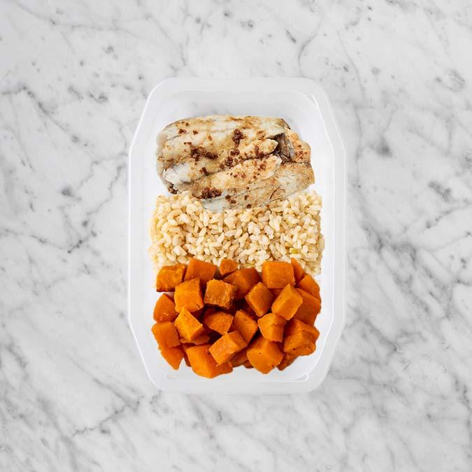100g Honey Soy Barramundi 50g Brown Rice 100g Smokey Pumpkin