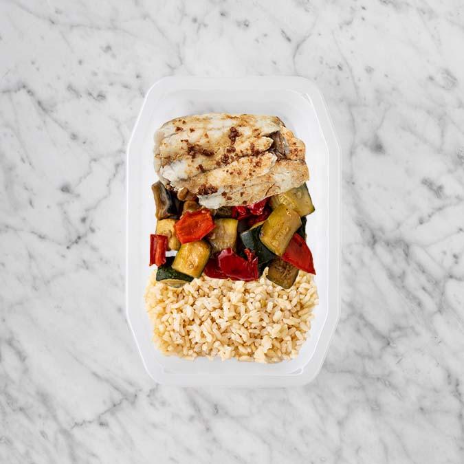 150g Honey Soy Barramundi 100g Char Veg 100g Brown Rice