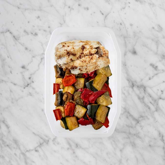 100g Honey Soy Barramundi 50g Char Veg 50g Char Veg