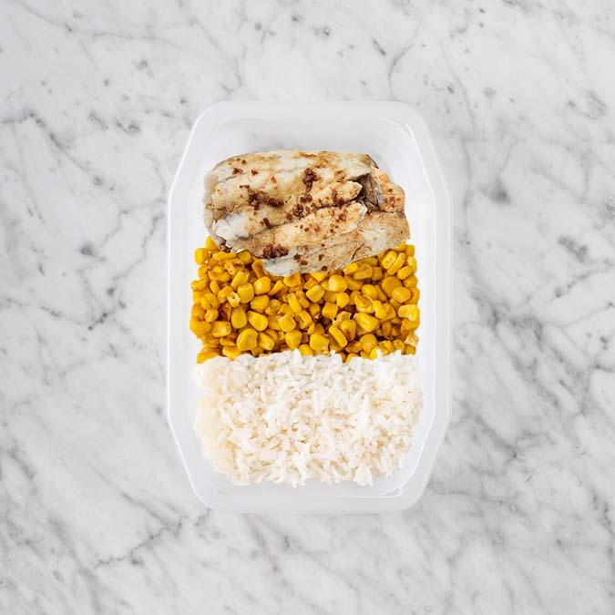 250g Honey Soy Barramundi 150g Corn 150g Basmati Rice