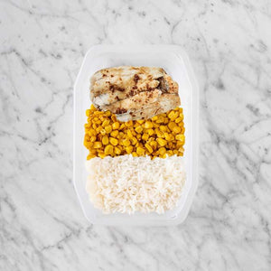 250g Honey Soy Barramundi 150g Corn 100g Basmati Rice
