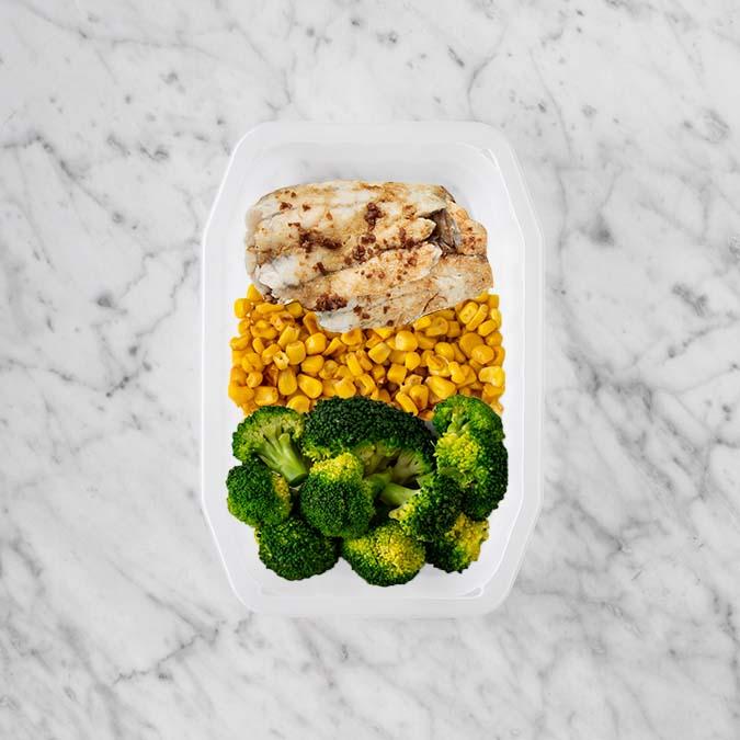 100g Honey Soy Barramundi 100g Corn 100g Broccoli