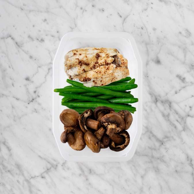 150g Honey Soy Barramundi 100g Green Beans 100g Mushrooms