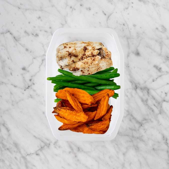 200g Honey Soy Barramundi 100g Green Beans 100g Sweet Potato Fries
