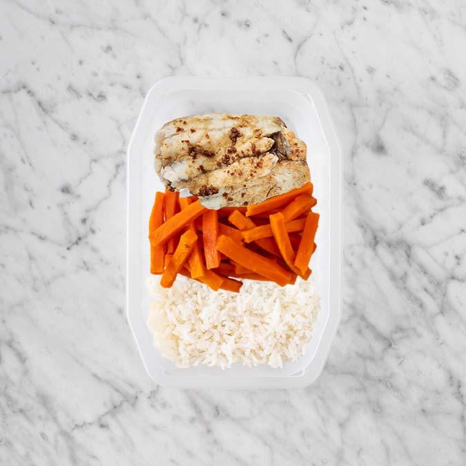 250g Honey Soy Barramundi 150g Honey Baked Carrots 100g Basmati Rice