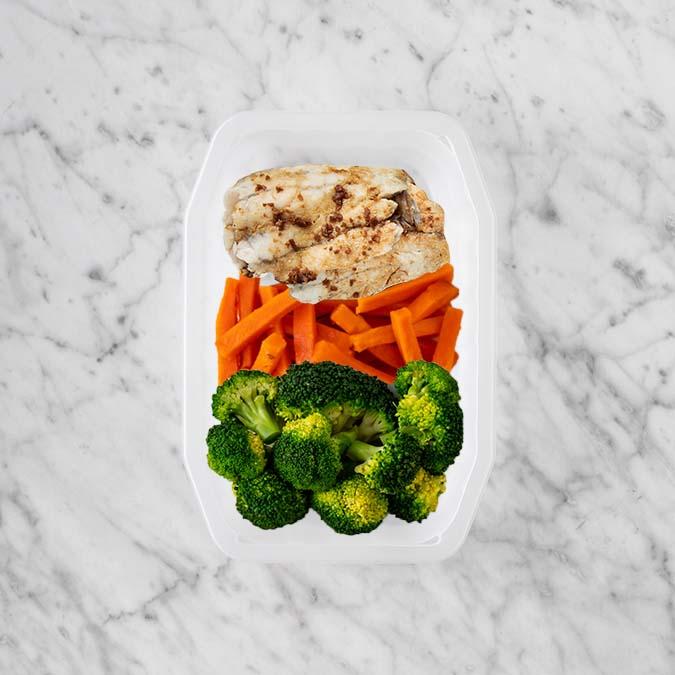 100g Honey Soy Barramundi 50g Honey Baked Carrots 50g Broccoli