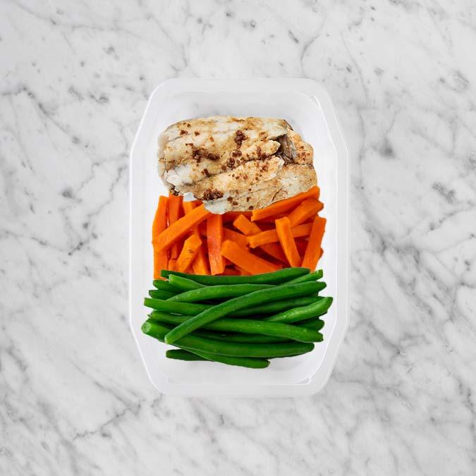 150g Honey Soy Barramundi 100g Honey Baked Carrots 100g Green Beans