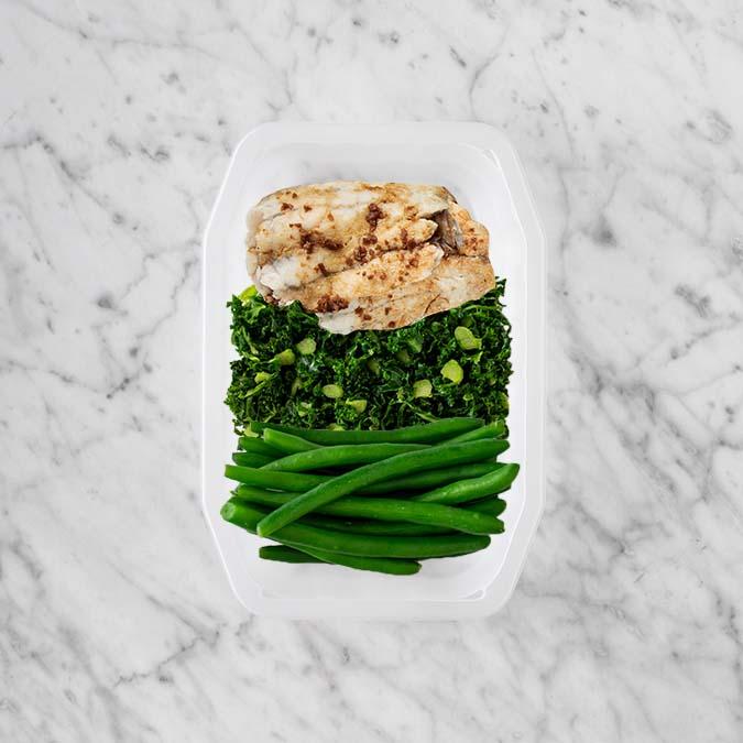 150g Honey Soy Barramundi 100g Kale 100g Green Beans