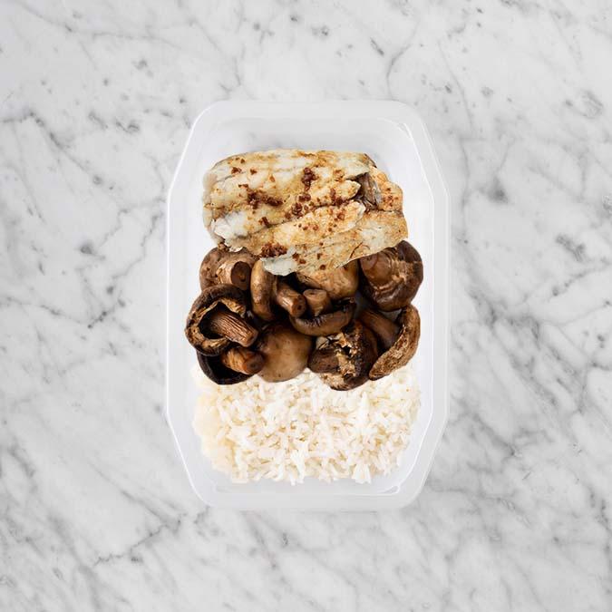 250g Honey Soy Barramundi 150g Mushrooms 150g Basmati Rice