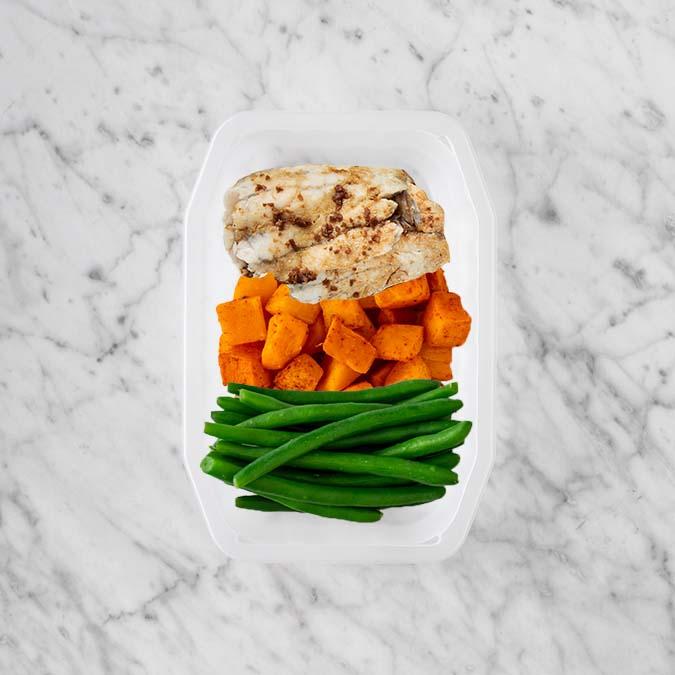 100g Honey Soy Barramundi 50g Rosemary Baked Sweet Potato 50g Green Beans