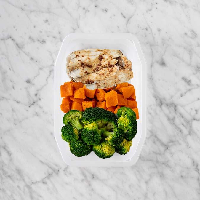 100g Honey Soy Barramundi 50g Smokey Pumpkin 50g Broccoli