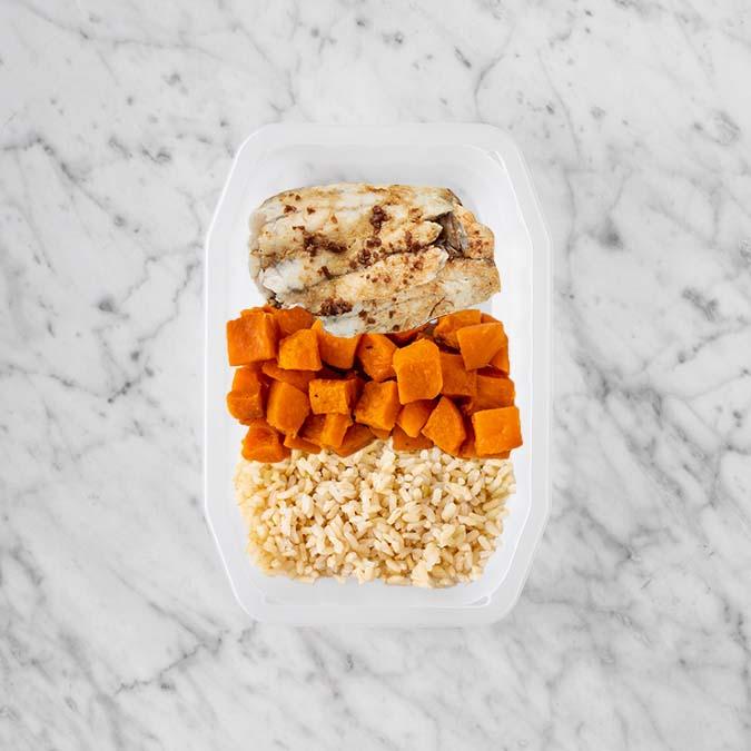100g Honey Soy Barramundi 100g Smokey Pumpkin 50g Brown Rice
