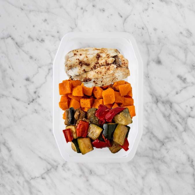 100g Honey Soy Barramundi 50g Smokey Pumpkin 50g Char Veg