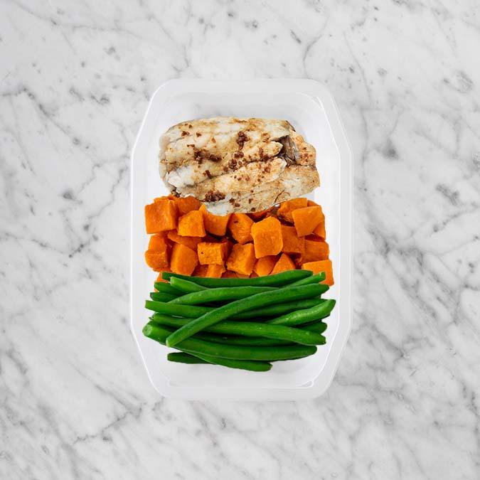 150g Honey Soy Barramundi 50g Smokey Pumpkin 50g Green Beans