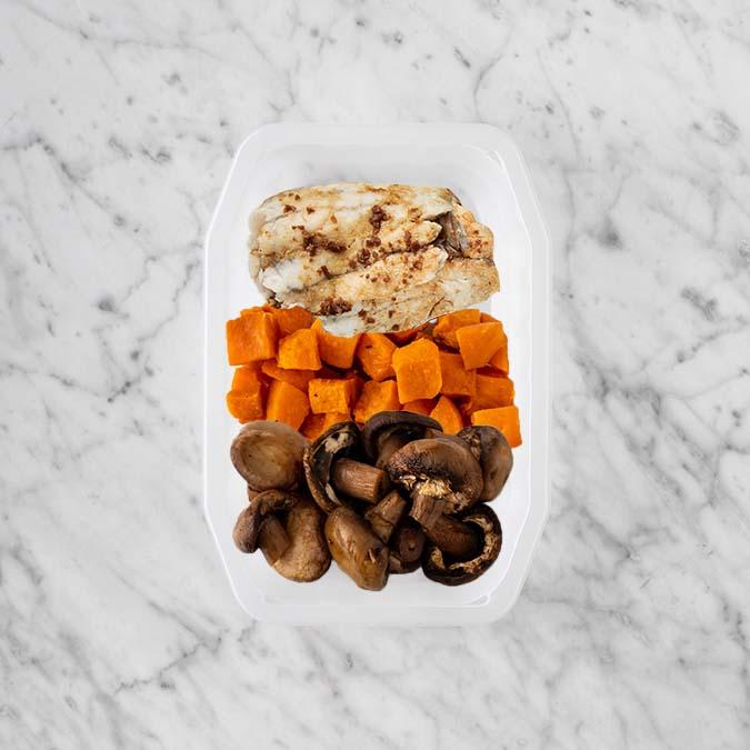 150g Honey Soy Barramundi 50g Smokey Pumpkin 50g Mushrooms