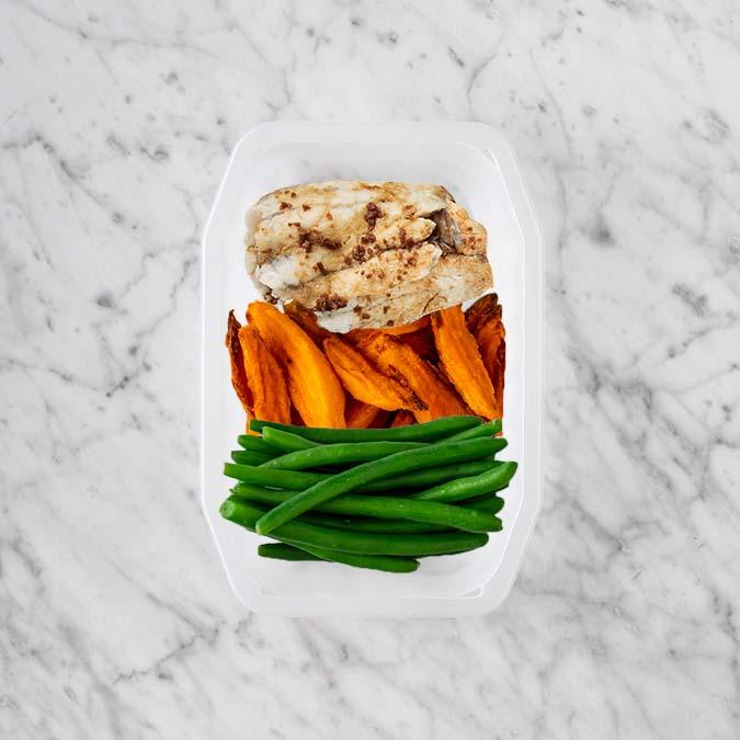 200g Honey Soy Barramundi 100g Sweet Potato Fries 100g Green Beans