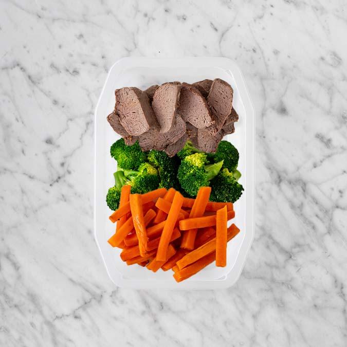 150g Mediterranean Lamb 100g Broccoli 100g Honey Baked Carrots