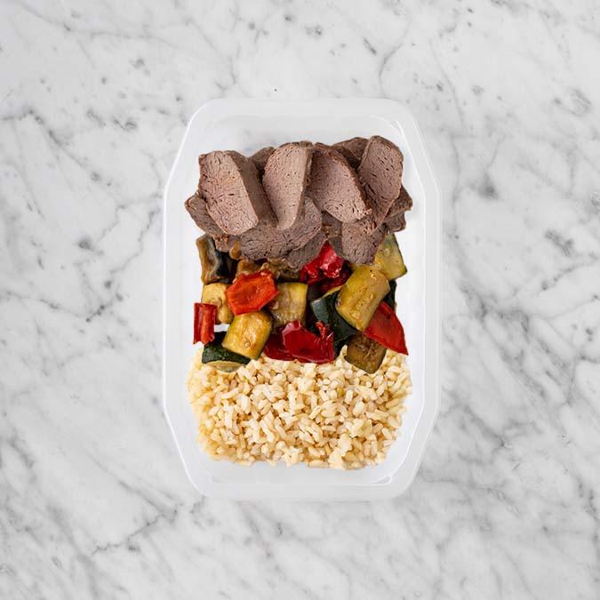 100g Mediterranean Lamb 150g Char Veg 50g Brown Rice