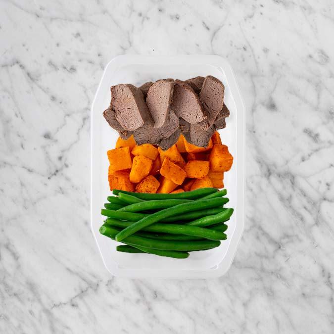 100g Mediterranean Lamb 150g Rosemary Baked Sweet Potato 100g Green Beans