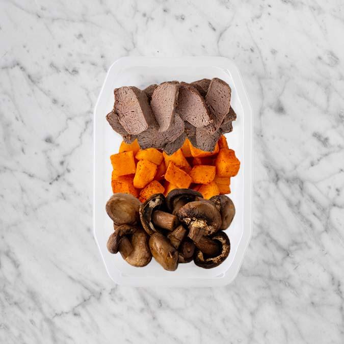 100g Mediterranean Lamb 150g Rosemary Baked Sweet Potato 100g Mushrooms