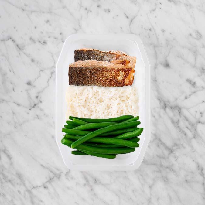 150g Salmon 100g Basmati Rice 100g Green Beans