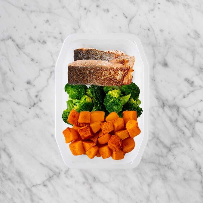 100g Salmon 100g Broccoli 100g Rosemary Baked Sweet Potato