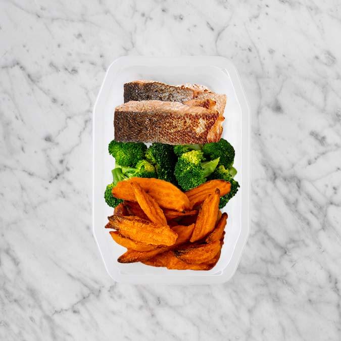 150g Salmon 100g Broccoli 100g Sweet Potato Fries