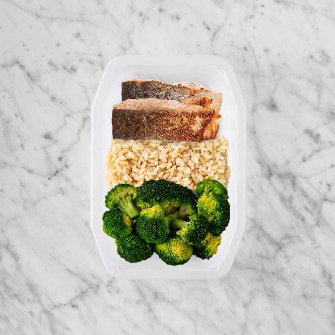 150g Salmon 100g Brown Rice 100g Broccoli