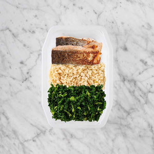 150g Salmon 100g Brown Rice 100g Kale