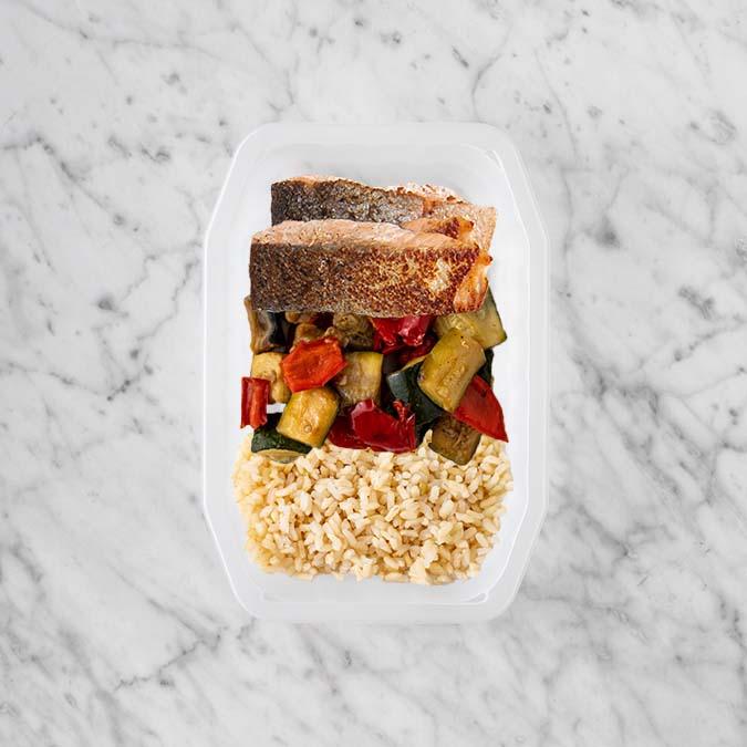 150g Salmon 100g Char Veg 100g Brown Rice