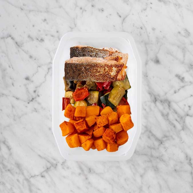100g Salmon 100g Char Veg 100g Rosemary Baked Sweet Potato