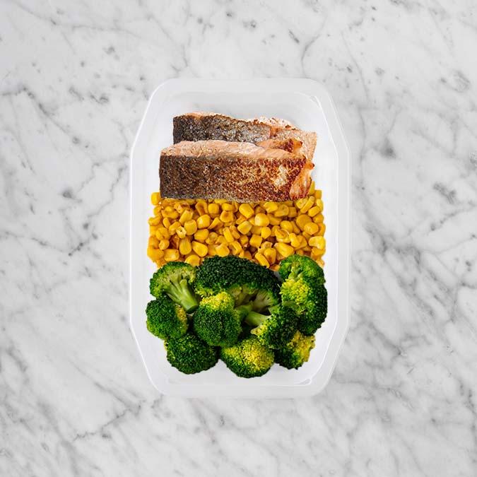 150g Salmon 100g Corn 100g Broccoli