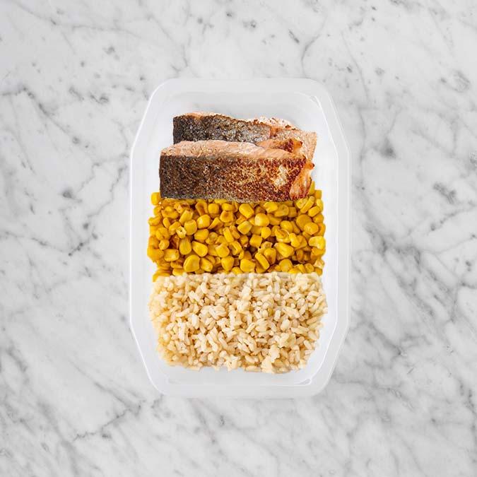 150g Salmon 100g Corn 100g Brown Rice