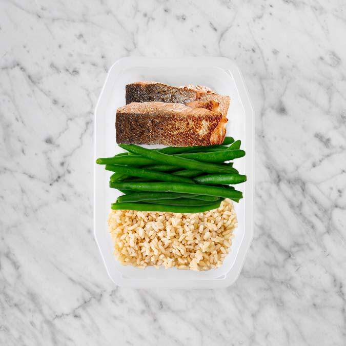 150g Salmon 50g Green Beans 50g Brown Rice
