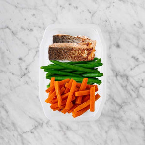 150g Salmon 100g Green Beans 100g Honey Baked Carrots