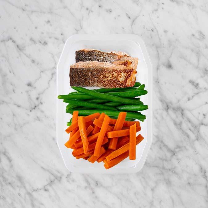 150g Salmon 100g Green Beans 100g Honey Baked Carrots