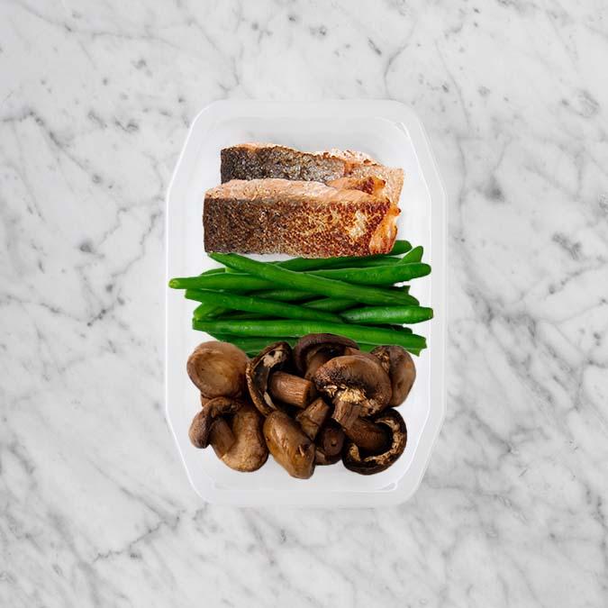 150g Salmon 100g Green Beans 100g Mushrooms