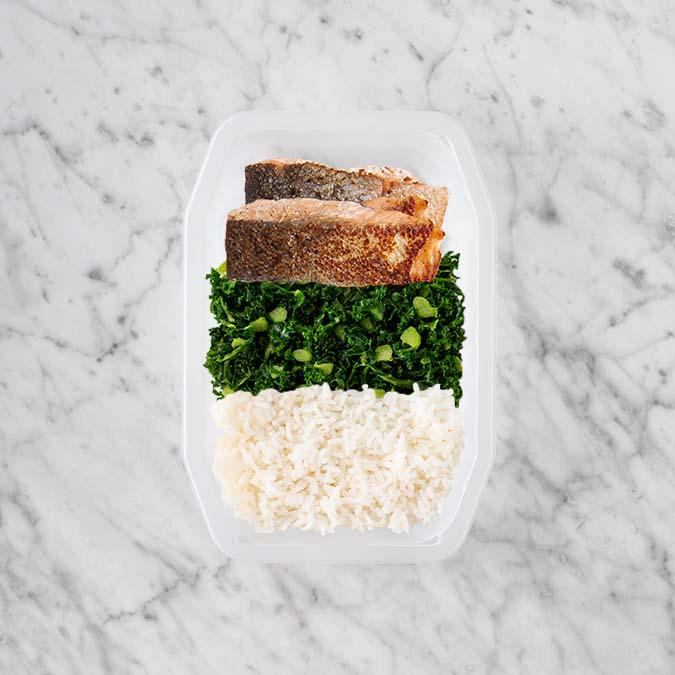 150g Salmon 100g Kale 100g Basmati Rice