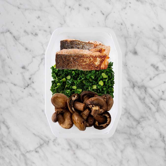 150g Salmon 100g Kale 100g Mushrooms