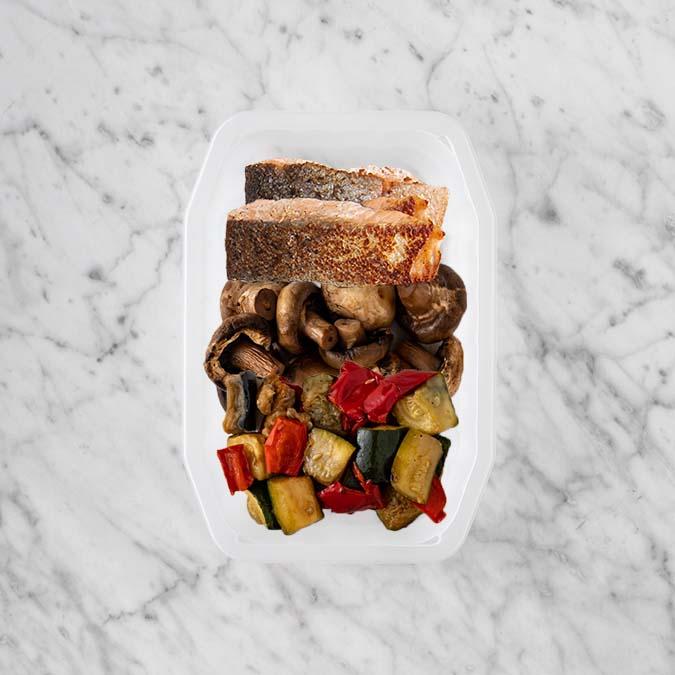 150g Salmon 100g Mushrooms 100g Char Veg
