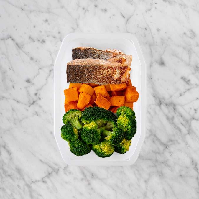 100g Salmon 100g Rosemary Baked Sweet Potato 100g Broccoli