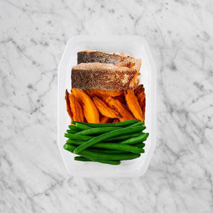 150g Salmon 100g Sweet Potato Fries 100g Green Beans